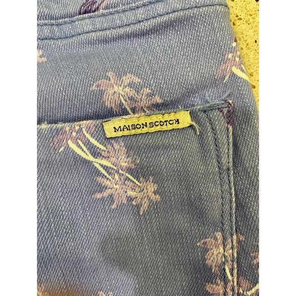 Palm shorts Maison Scotch Purple Palm Tree Beach Print Cuffed Denim Shorts 25 XS - Picture 8 of 9